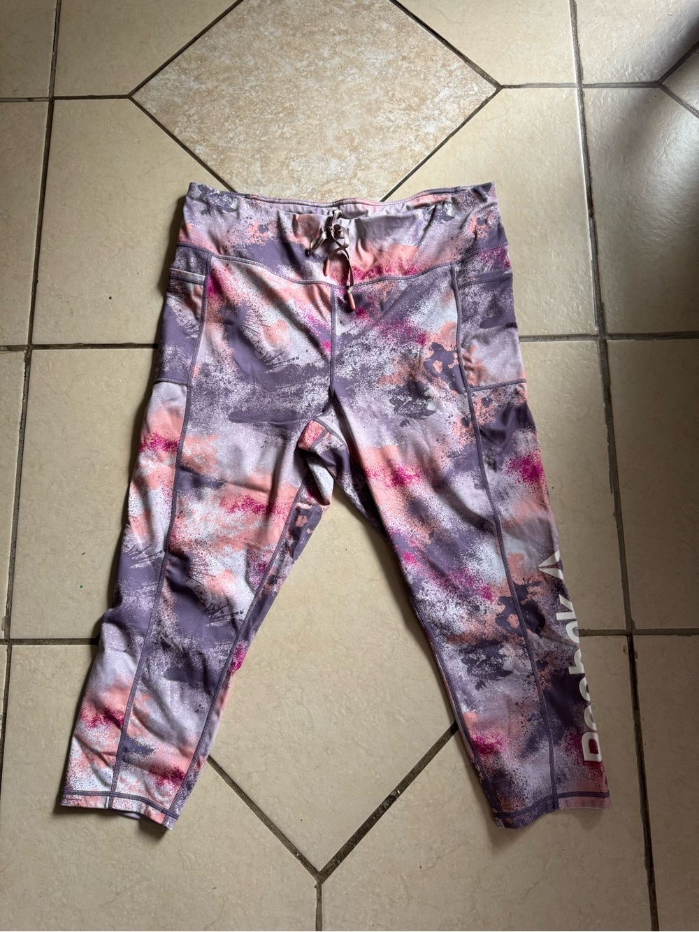 Reebok Purple and Pink Abstract Capri Leggings